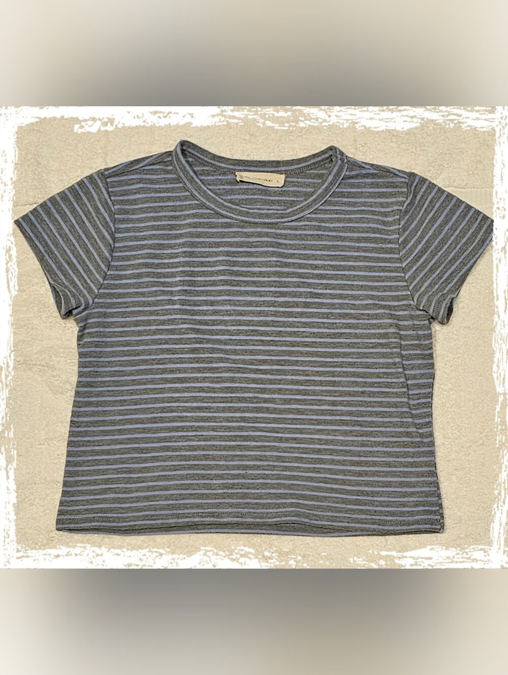 Boutique By Together Grey Lavendar Blue Stripe Short-sleeve Cropped T-shirt EUC